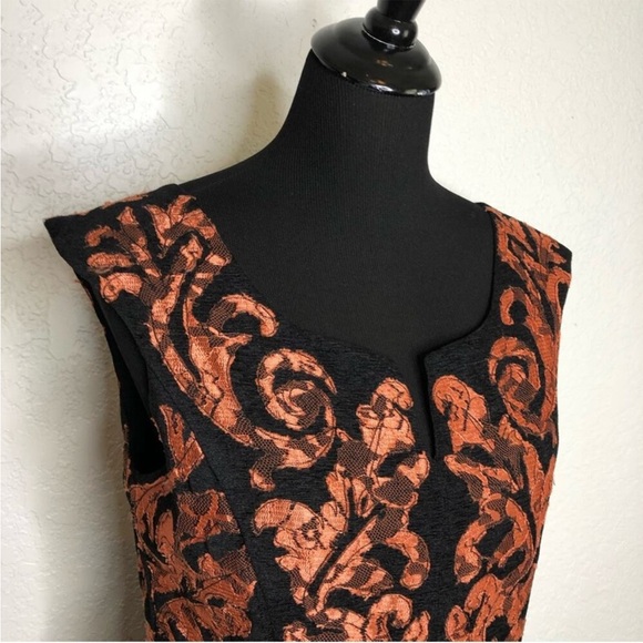 Yoana Baraschi black orange/copper metallic floral lace fit & flare dress size 2 - Picture 15 of 16